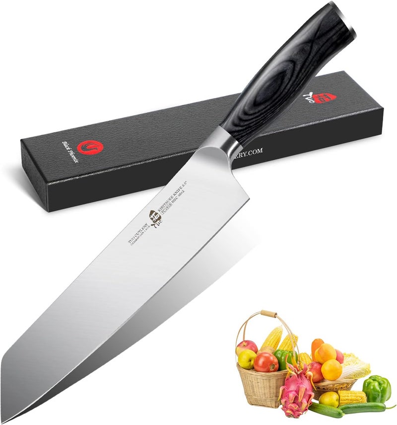 TUO Kiritsuke Knife 8.5 inch Vegetable Cleaver Kitchen Knife Ultra Sharp Knife, German High Carbon Stainless Steel, Ergonomic Pakkawood Handle Gift Box, Fiery Phoenix Series - Black - Image 1